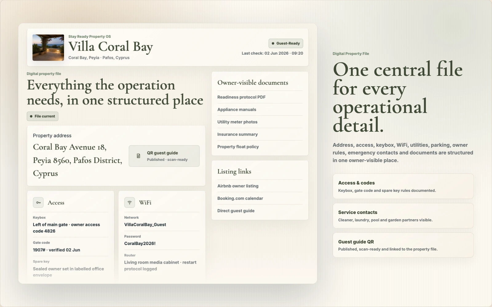 Digital property file mockup with structured property information